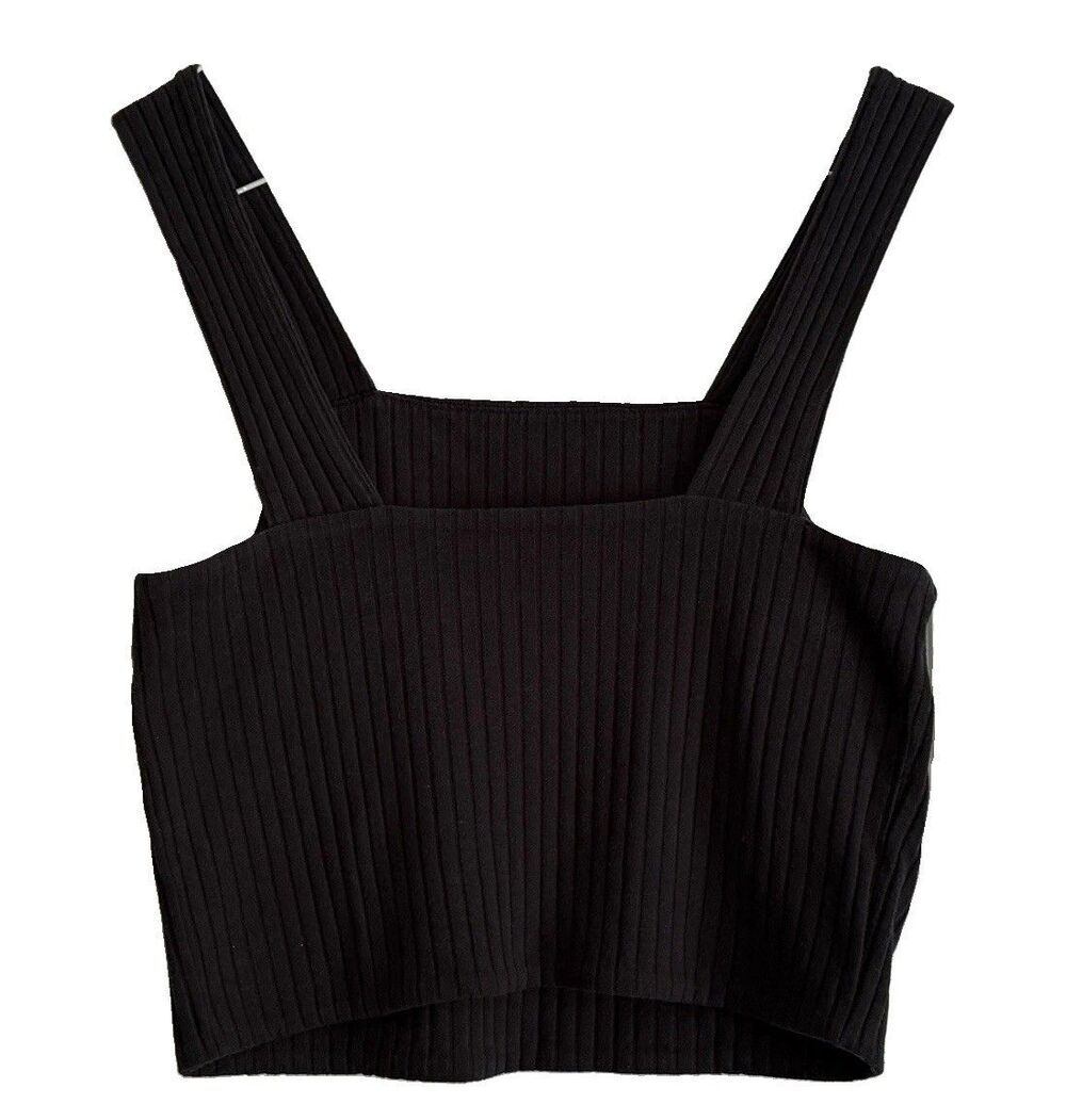 American Eagle Ribbed Tank Top Straps w/ Cropped Stretch Black Size Medium
